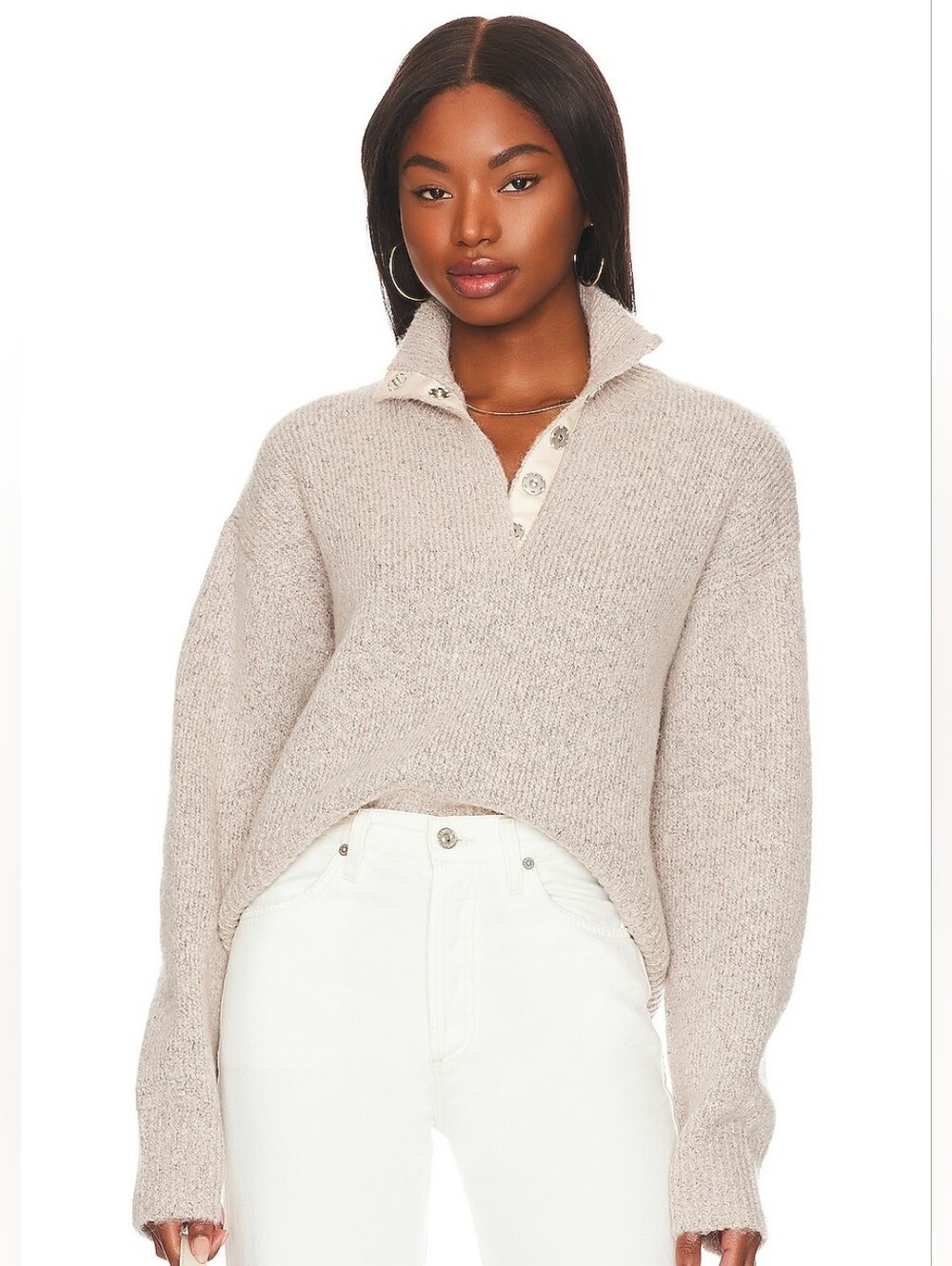 Revolve 525 America Boxy Snap Front Henley in Oat Size: Small